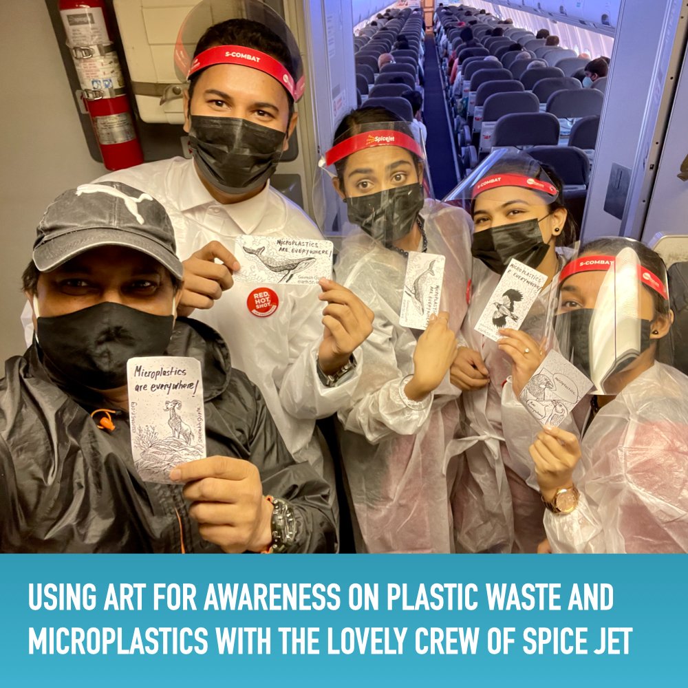 Earth5R's tweet photo. Using Art for awareness on Plastic waste and Microplastics with the lovely crew of Spice Jet.🌏#sustainability #sdgs #sustainabledevelopmentgoals #earth5r #microplastics #india #cabincrew #airhostess @UNDP @UNDP_India @UNEP @ParisPeaceForum @USAndIndia @FranceinIndia @flyspicejet https://t.co/4ijpYkTLnk