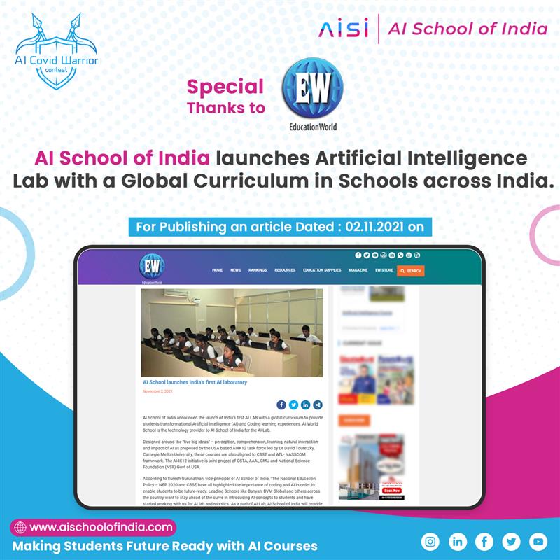 AIschoolofIndia's tweet photo. AI School of India launches Artificial Intelligence Lab with a Global Curriculum in Schools across India.
Article Link:
https://t.co/SDC3DlD2fi
#awards #AWARDS2021 #awardceremony #AIonlinecourse #pythonforai #learning #onlinecourse #codingforbeginners #codingclasses https://t.co/V7hntFwV0a