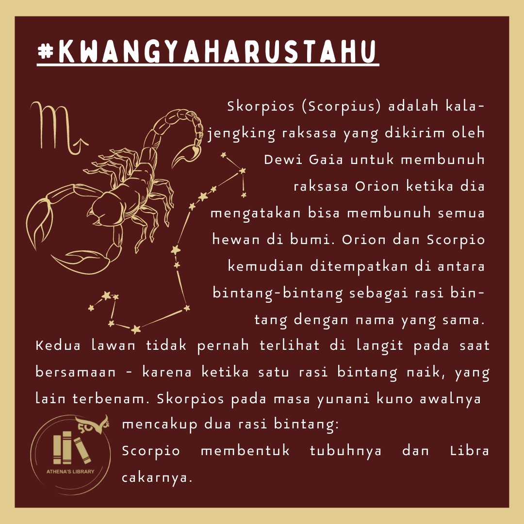 libraryofathena's tweet photo. cw // kalajengking , scorpion
Demigods, kalian sudah tahu belum kalau kalajengking pada rasi bintang scorpio adalah utusan dewa? Kira-kira untuk apa ya?π§
Mari kita simak #KwangyaHarusTahu hari ini! ββ¨
Team Scorpio unjuk diri dulu yuk!ππ»
#FunFactLibthen
#WeFearNothingButMom https://t.co/bsqIylLAso