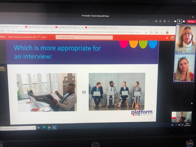 AspireAcadWorcs's tweet image. Yr11 INTERVIEW PREPARATION ASSEMBLY

Thank you to both Debbie Bird &amp;amp; Ellie Steel from @PlatformHousing for delivering their 'Virtual' Assembly to our Yr11s today

@CEC_Worcs @CECHannah 
#relentlesslyreasonable
#schoolethos