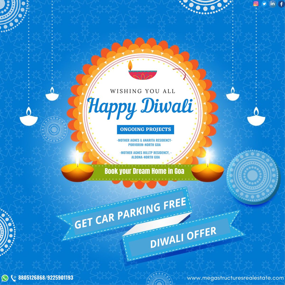 MSREltd's tweet photo. May this Diwali fill your lives with new hopes for the future and new dreams for tomorrow. With lots of love, wishing you all a very Happy Diwali. #megastructures #realestate #goa #flatsforsale #apartments #northgoa #1bhk #2bhk #homesingoa #forsale https://t.co/YSXVvuolB3