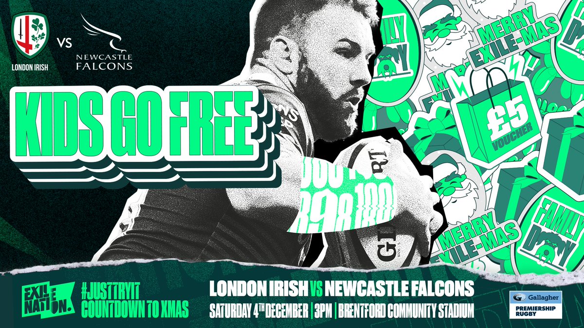 Kick off the festive season at our Family Fun Day v <a href="/FalconsRugby/">Newcastle Falcons</a> on Saturday 4 December!

17-year-olds and under go FREE with an adult - simply add 'Junior Free' and 'Adult Offer' tickets in the same booking to redeem.

Book tickets now 👉 bit.ly/3tBOnmg

#JustTryIt