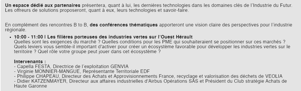 EDF_Occitanie's tweet photo. Vous travaillez dans la conception de services, d'outillages, et/ou les #GreenTech en #Occitanie ?venez rencontrer @EDFENR_Officiel à #InterSud !
⌚️ A 10h retrouvez l'intervention de Virginie Monnier-Mangue sur les filières porteuses des industries vertes sur l’Ouest #Herault https://t.co/qaRM8jiAoL