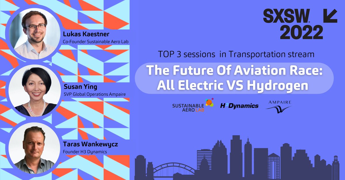 aero_lab's tweet photo. All👀on @sxsw 2022: 350 sessions were announced &amp; our panel ‘The Future Aviation Race: All-Electric VS Hydrogen’ is in the list🚀In March 2022 Susan Ying @AmpaireInc, @lukaspkaestner&amp; @tarasw5 @H3_Dynamics will discuss one of the hottest questions in aviation on stage in #Austin! https://t.co/ouD8zGJsTx