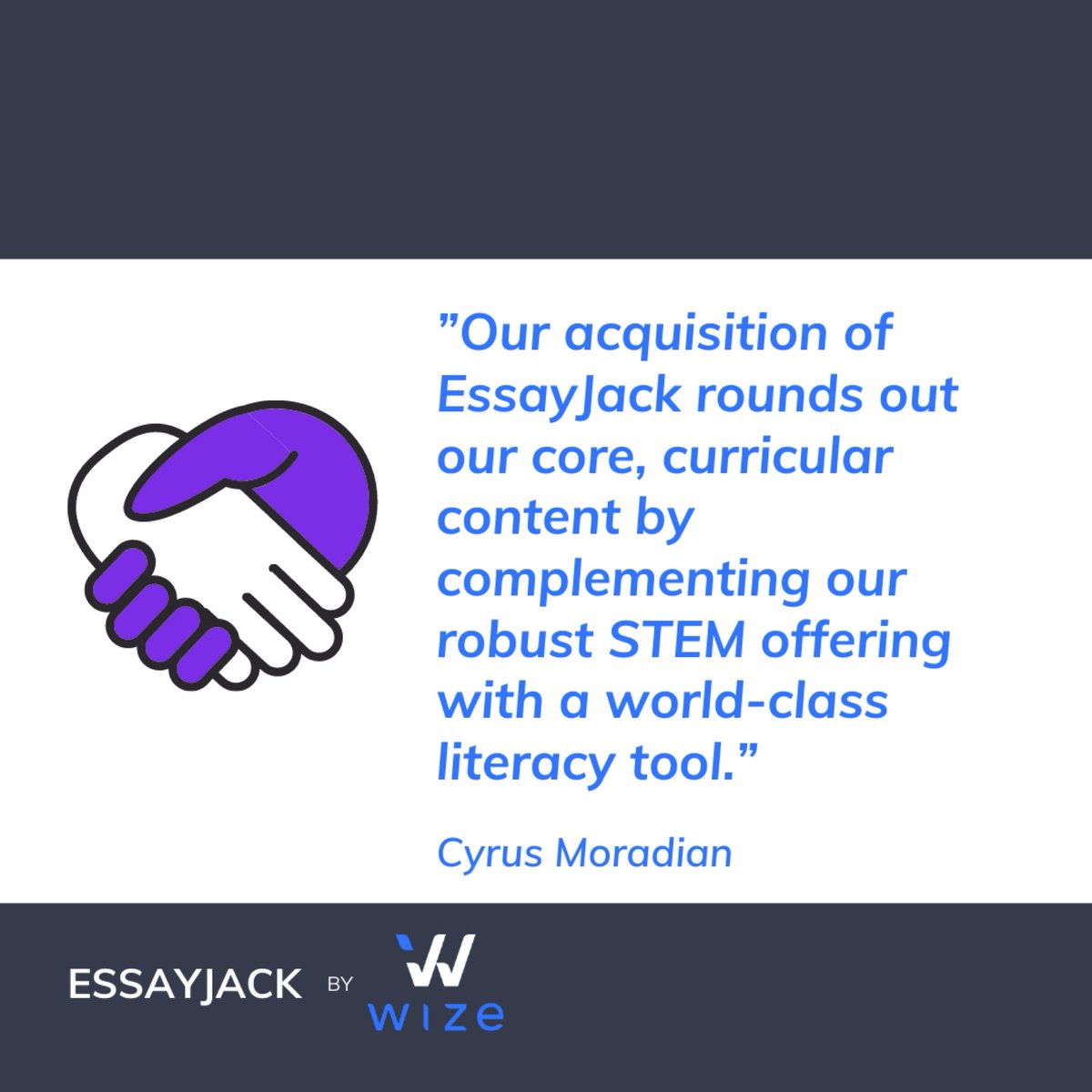 As you know, EssayJack was acquired by Wize this summer. 🙌

Don’t worry, our software remains the same, just with a Wize logo added. 😉

But we’re consolidating our socials together. 🤝

Please continue to follow us at <a href="/wizeprep/">Wizeprep</a> 👈