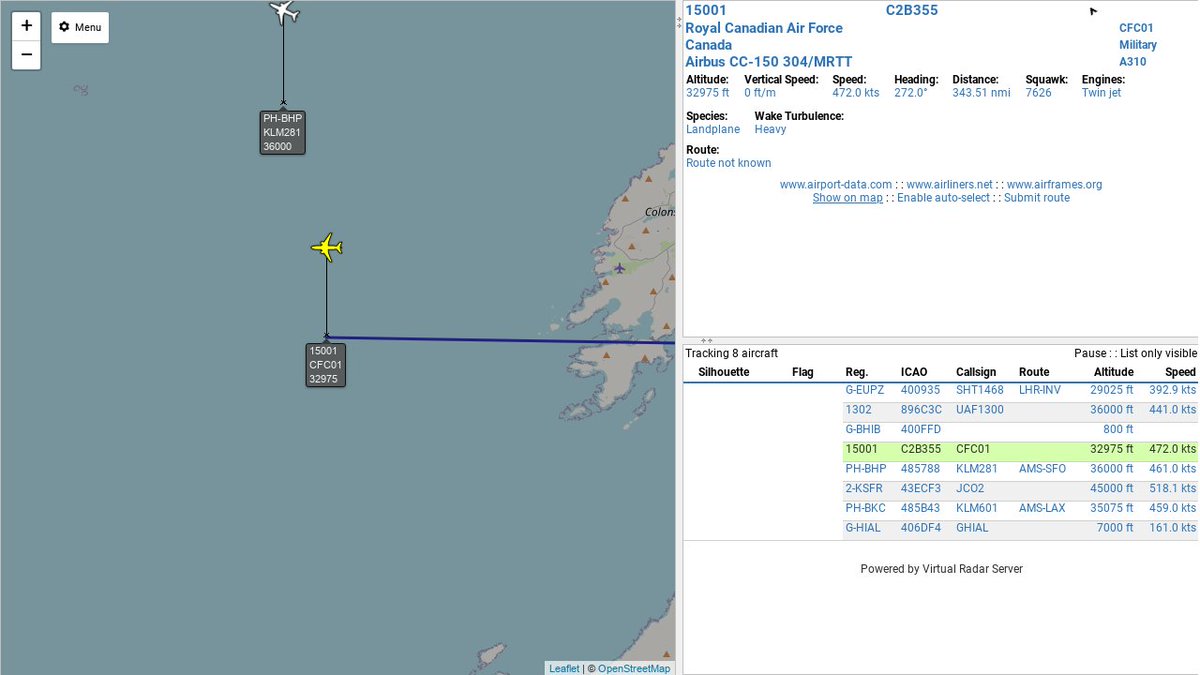 ObanADSB's tweet image. #CFC01 : 33.2 mi away @ 28850 ft, hdg W @ 532.8mi/h 10:18:37. ''
