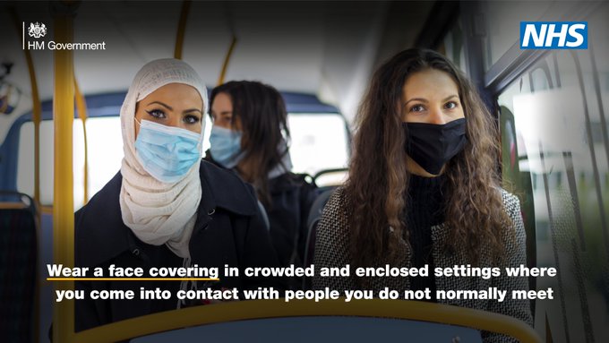 UKHSA_NorthEast's tweet photo. Wear a face covering in crowded and enclosed settings where you come into contact with people you do not normally meet. https://t.co/eHOGJOZIpc