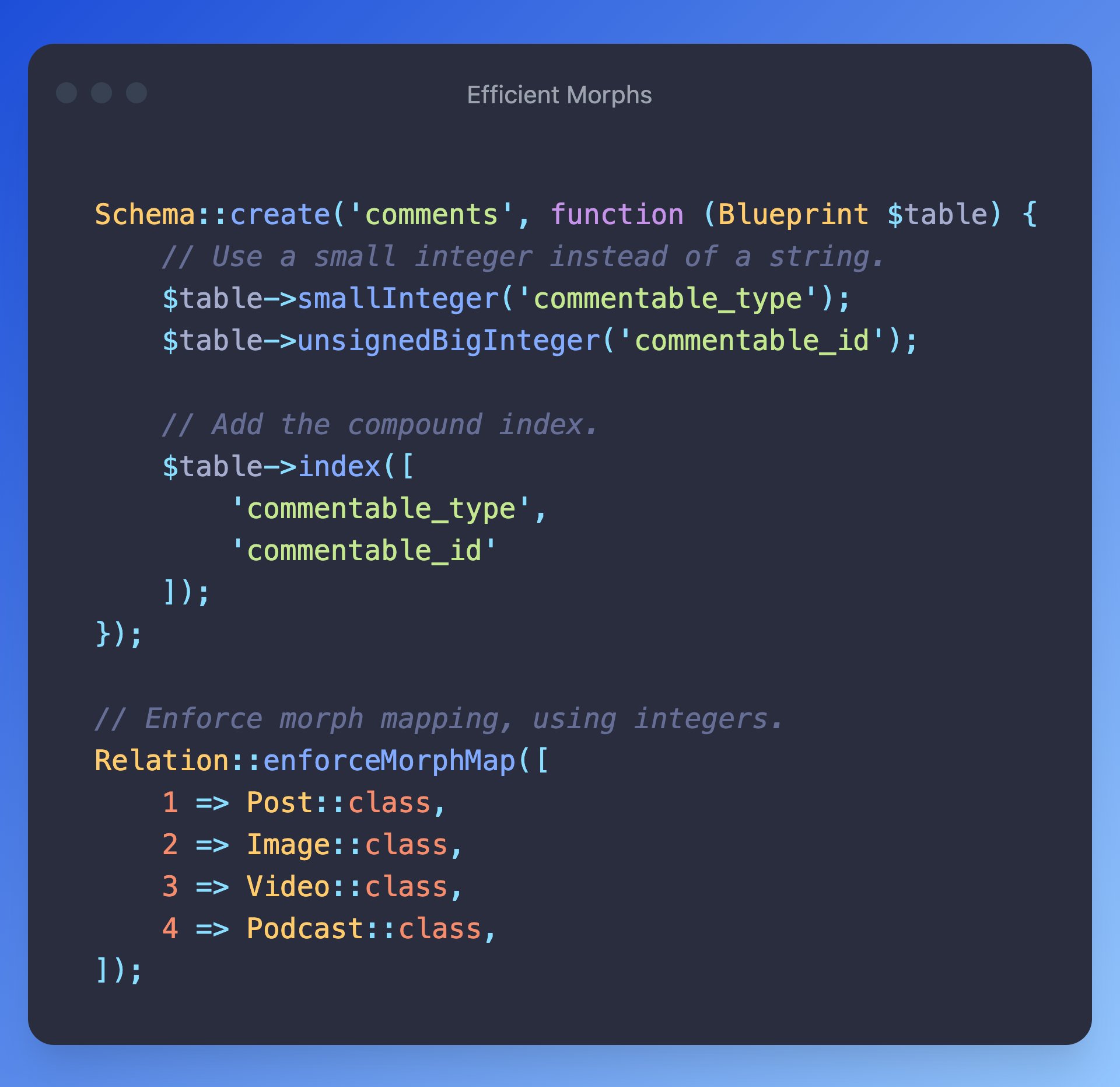 Using small integers instead of entire class strings for morph relations can improve their performance