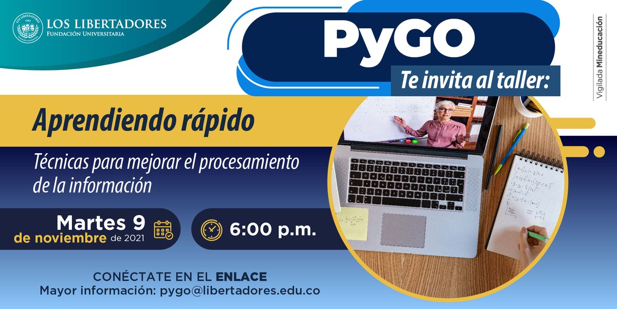 UniLibertadores's tweet image. #PyGO te invita al taller 👉 Aprendiendo rápido

🗓️ 9 de noviembre
⏰ 6:00 p.m.

Conéctate ➡️ cutt.ly/YR9vqAV