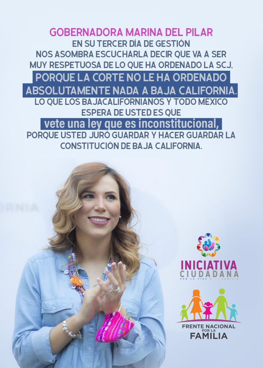 Gobernadora <a href="/MarinadelPilar/">Marina del Pilar</a> :todas las personas fuimos defendidas en nuestro derecho a nacer. Usted ha demostrado ser una defensora de la vida. Use su poder legal para lo que  Dios y el propio pueblo demandan: vetar la ley proaborto y defender la vida. #BCSesProvida, #AbortoNo