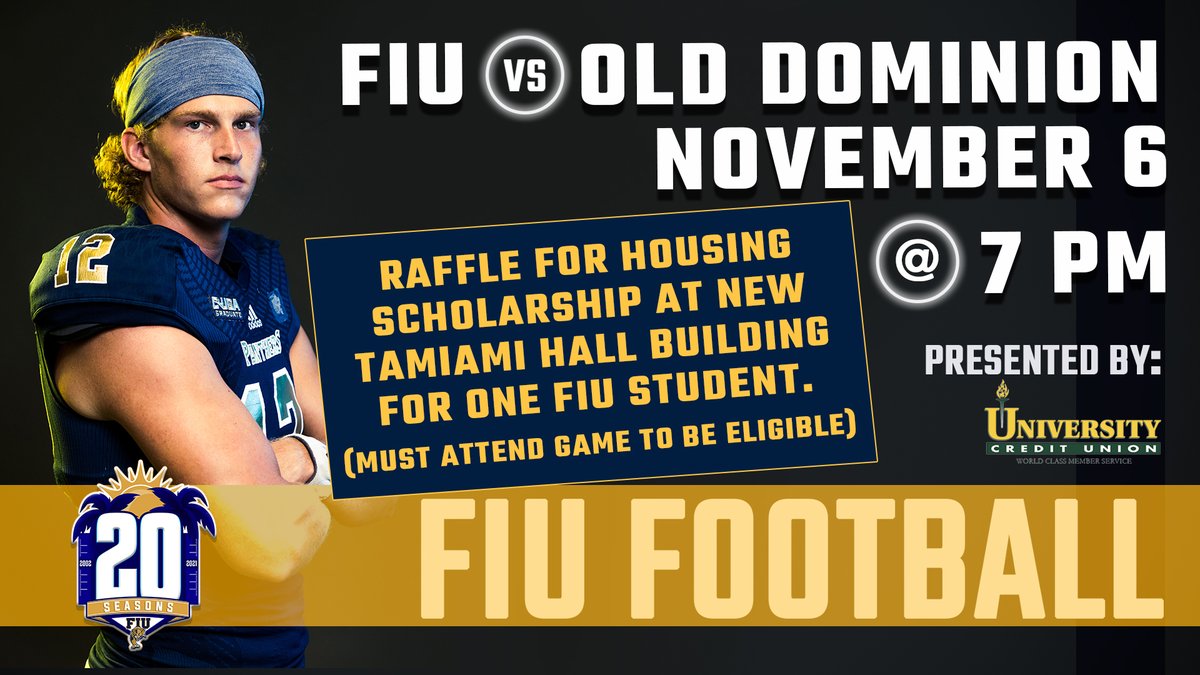 Come out this Saturday for FIU's Game 5 as they take on Old Dominion! This game has something special! We are giving a housing scholarship and a chance to live in #TamiamiHall for the 2022-2023 school year. Show up with your One Card. You must be a current student.