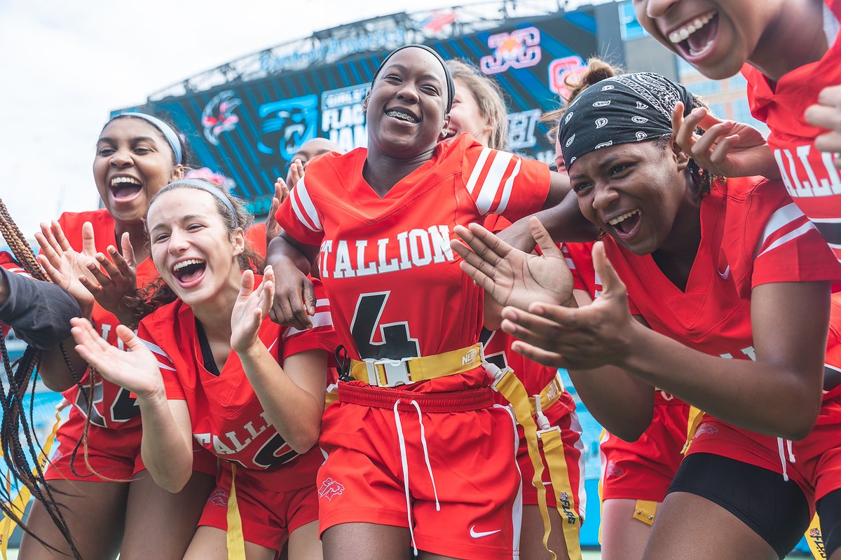 NFLFLAG's tweet photo. We are full steam ahead giving girls the opportunity to play high school flag football in every state 💪 

Next up: North &amp; South Carolina thanks to the @Panthers!

📸 Carolina Panthers Girls High School Flag Football Jamboree | #FemalesInFlag https://t.co/gO5hzvNPdX