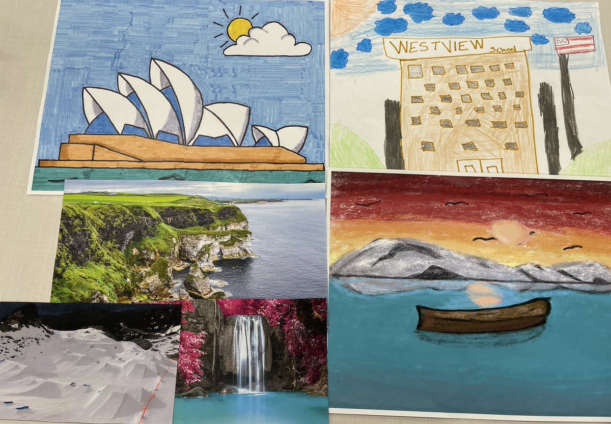 FlahertyLibrary's tweet image. Students are getting started on our #GlobalTravelingMural this week and 7th graders are drawing and printing awesome pictures of places that make them happy! #d60learns