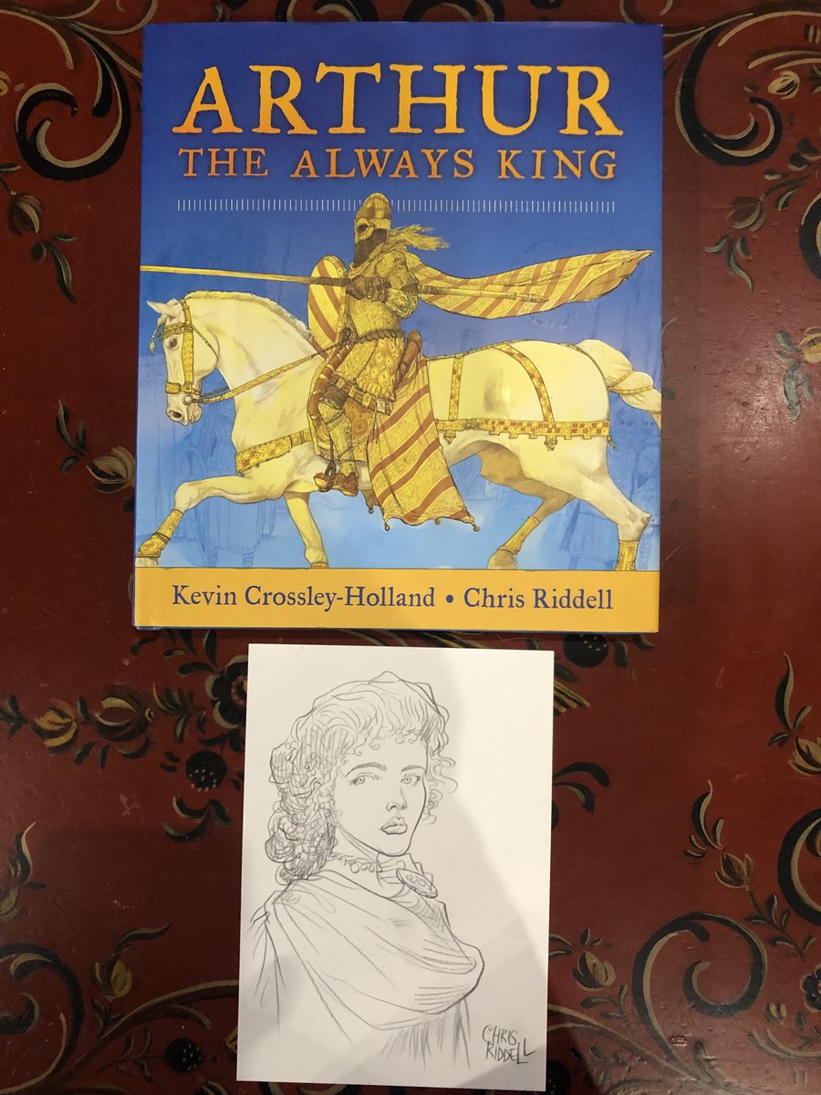 writer_robin's tweet photo. This has just arrived. A vibrant copy of Kevin Crossley-Holland and Chris Riddel’s Arthurian tale and an original sketch by the man himself I shall dote over. Brightens up a dull November afternoon, thank you Kevin and @chrisriddell50 made my week #arthurian #alwaysking https://t.co/bKke60aCmR