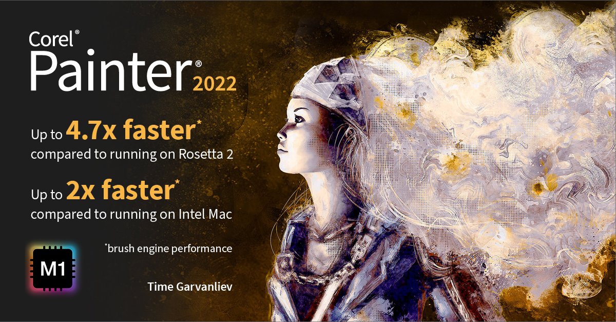 CorelPainter's tweet photo. We're excited to announce that #CorelPainter2022 is optimized to run natively on Macs with M1! Start your free trial today ➡️ https://t.co/LGJBDmbMrM #AppleM1 #M1Native https://t.co/7BhMo1NTPG