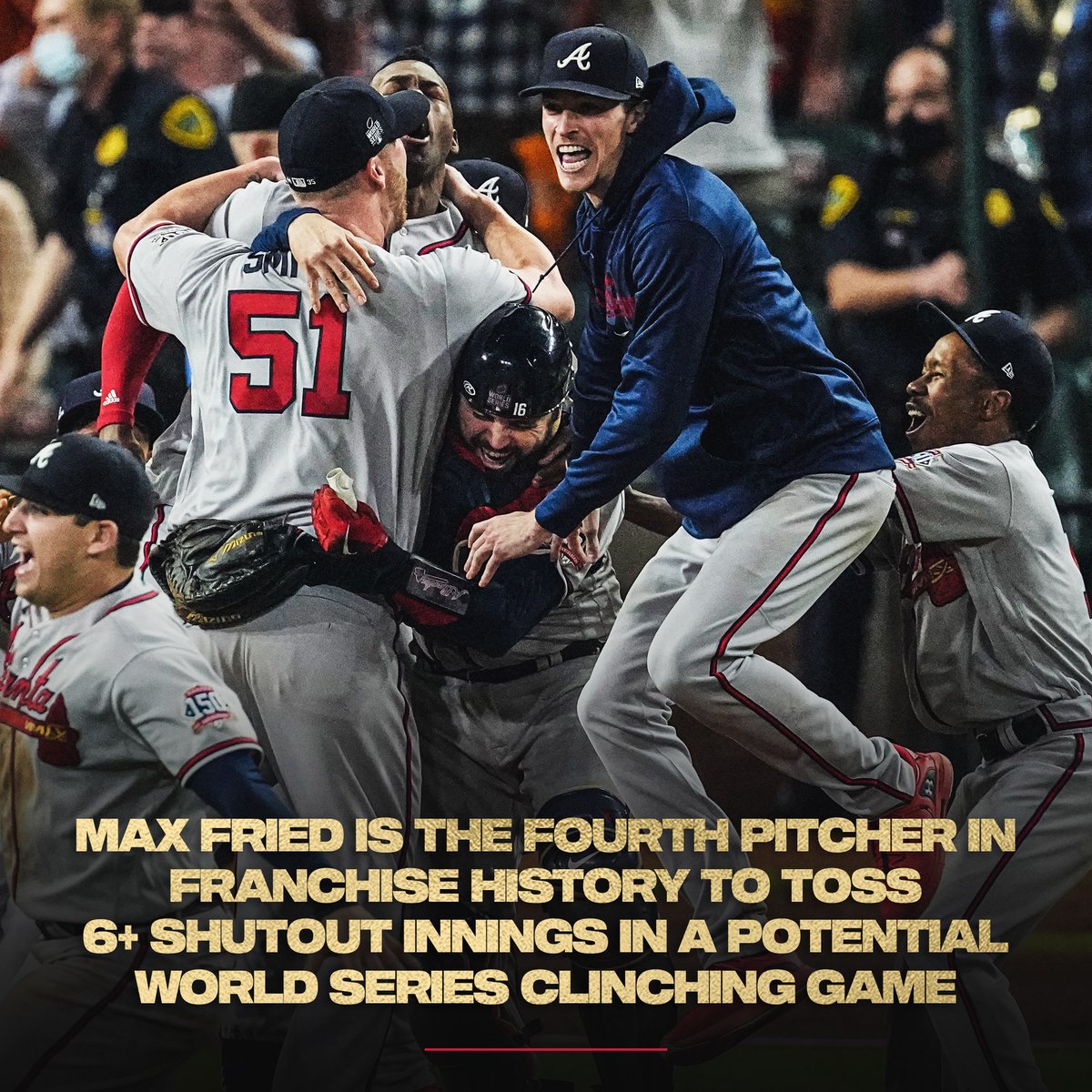 FanDuelSNBraves's tweet photo. ▪️Burdette 1957 G7
▪️Smoltz 1991 G7
▪️Glavine 1995 G6
▪️Fried 2021 G6

That's the list. https://t.co/iNNdlguYNB