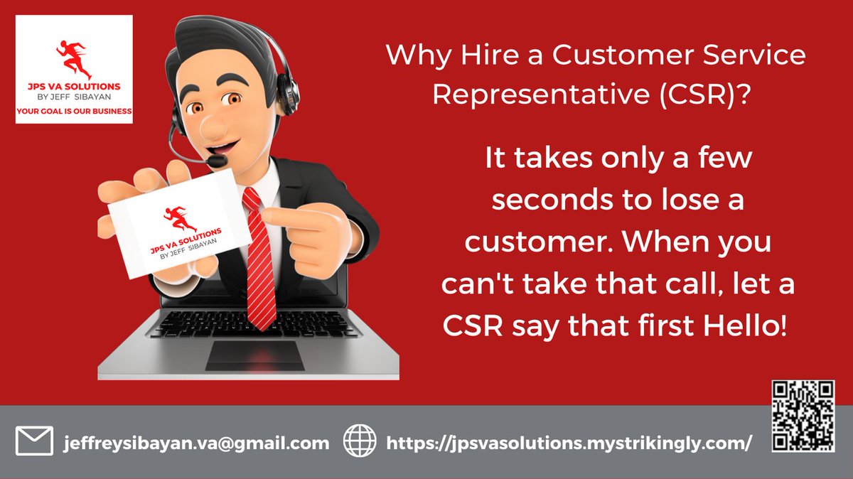 jps_solutions's tweet photo. 😀 Hire a CSR so you can focus  on the core tasks of your business or enterprise. 👍  #generalvirtualassistant   #virtualassistantcompany#chatsupport       #customerservice https://t.co/vWs0pULN35