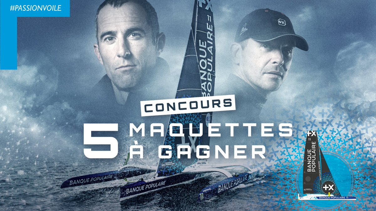 Jeu-concours 🎁

Follow 💙 + RT 🔁 pour tenter de remporter l'une des 5 maquettes du Maxi Banque Populaire XI ! 

Tirage au sort à 17h 🍀

#AllezArmelEtKevin #TransatJacquesVabre #PassionVoile