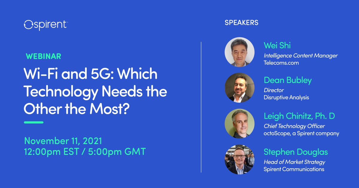 octoscope's tweet photo. Don't miss @Spirent's @s_n_douglas and other panel experts for the @Light_Reading #webinar “Wi-Fi and 5G: Which Technology Needs the Other the Most?” Register here: https://t.co/zYbHeZsRE0
#WiFi #5G https://t.co/Cj25I4fWy7