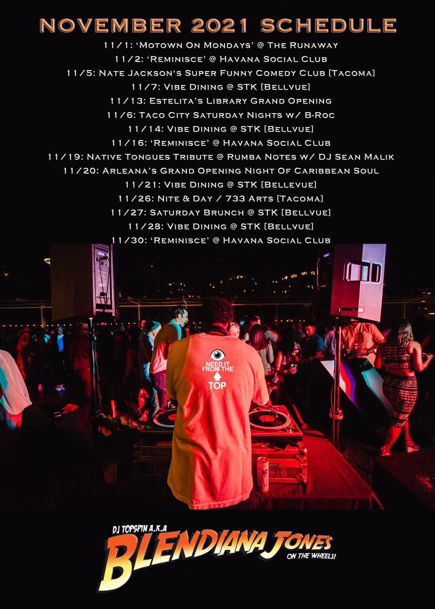 djtopspin's tweet photo. My November. Save the dates. Plan. Pull ๐ Partake. ๐NeedItFromThe๐ #teamtopspin #to #blendiana #the #verb #rhythmsforthedancers #in #action #soundtracking #freakinthe #frequencies #frequently #dj #duty https://t.co/LkbJJaBsUW