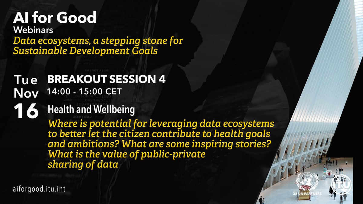 WEBINAR | Learn how #DataEcosystems can steer new strategies in achieving the #SDGs! loom.ly/7kVjN3Y

🗓Tuesday, 16 November 2021 @ 13:30 CET

📈 Decent work + economic growth
📈 #ClimateAction
📈 #Sustainable cities + communities
📈 Health + #wellbeing

#AIforGood