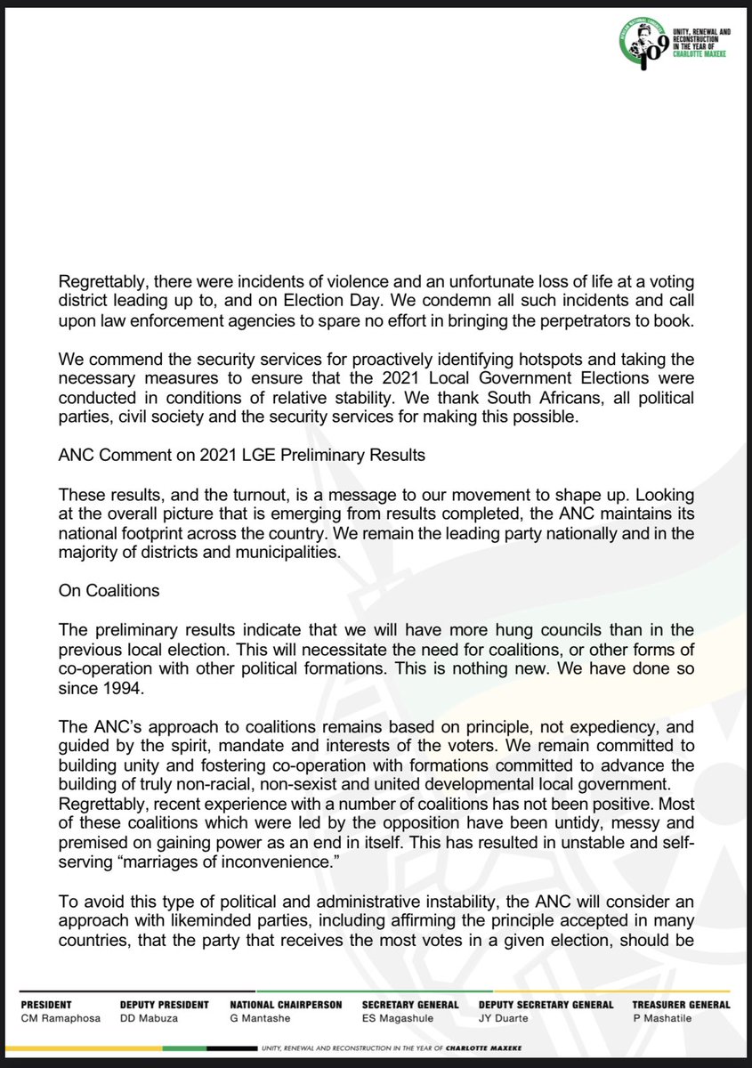 MYANC's tweet photo. Statement of the @MYANC on Local Government Elections 2021 Preliminary Results. #LGE2O21 #BuildingBetterCommunities https://t.co/V8vJpLl02s
