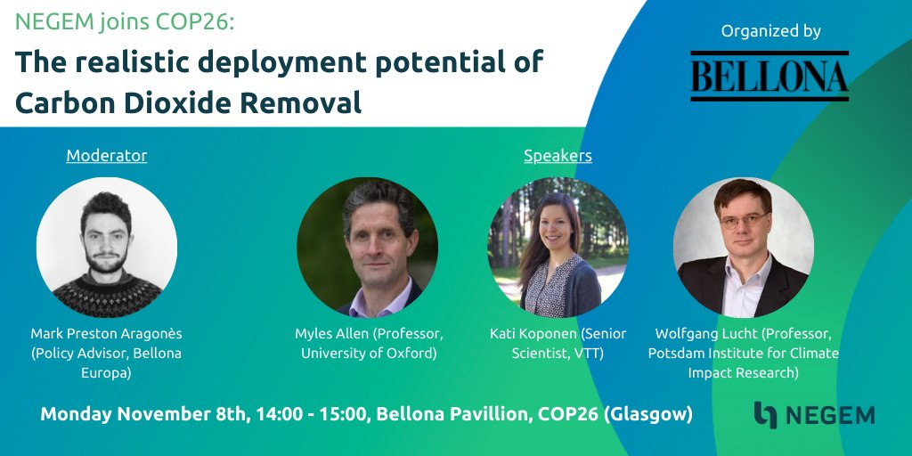 NEGEM Project is joining #COP26 !

Tune in on November 8th at 14:00 GMT to listen to NEGEM's experts discussing the latest #research on the
realistic deployment potential of #CarbonDioxideRemoval.

Watch the livestream: bit.ly/3EHg4P6

#co2 #co2removal #co2reduction