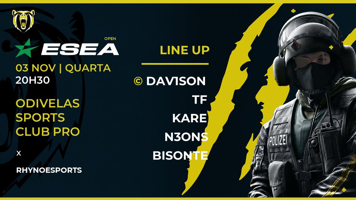 Voltamos hoje com força á ESEA OPEN, desta vez para defrontar os <a href="/RhynoEsports_/">Rhyno Esports</a> 

LET'S GO BOYS!!!

<a href="/Davidssilva151/">Davidssilva15</a>
<a href="/bisonte_csgo/">B1sontej</a>
@karejcs
<a href="/CsgoN30n/">N30N_csgo</a>
@tiagofonseca171