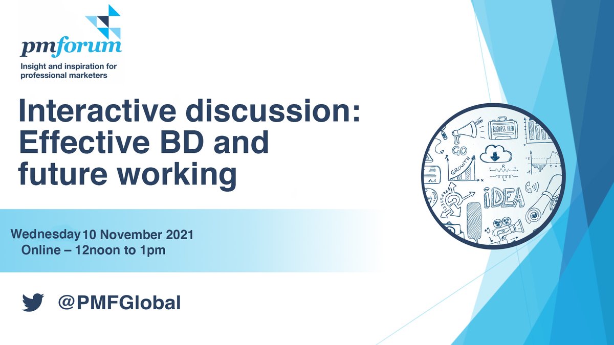 One week to go until this <a href="/PMFGlobal/">PM Forum</a> interactive discussion on Effective BD and future working
Wednesday 10 November at 12noon
Find out more &amp; register at: ow.ly/VnUz50Gxph1
