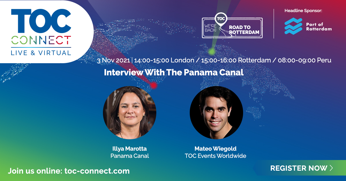 TOCWorldwide's tweet photo. Streaming now LIVE the interview with Panama Canal at #TOCConnect. In this interview, we will be discussing the new ventures the canal is endeavouring, such as its expansion and #infrastructure modernisation.
Register now >> https://t.co/q7f7UD5cFZ https://t.co/E0NbEXTDXr