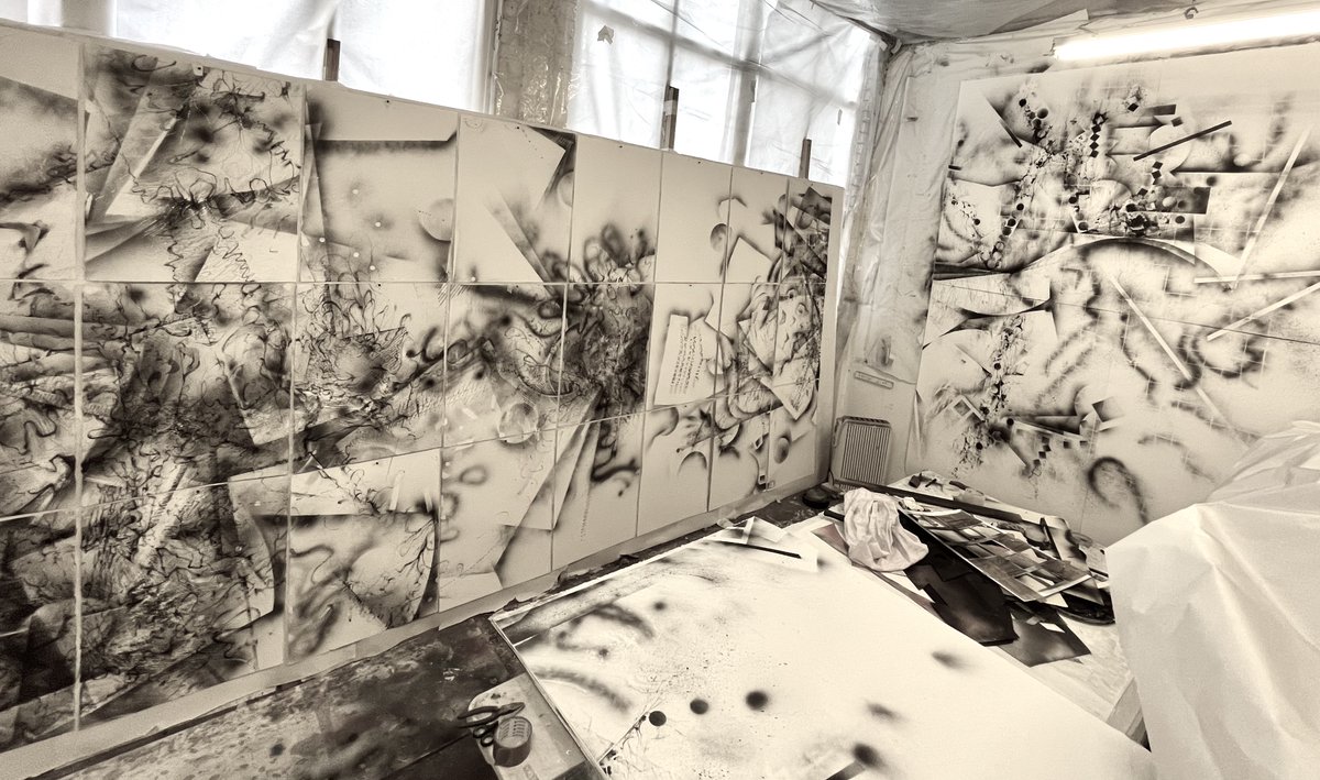 IanAndrewsArt's tweet photo. In full flow for the next show at @TheBeaconMuseum
Whitehaven Cumbria! 5 Feb-24 April 2022!!My collaboration with @kostas_nikolop
#DrawingProjects #exclusivehiggs #sketchbookcollider #sciart #scicomm #particlephysics #geometry #experimentaldrawing #ArtsAtCERN https://t.co/9Q2s2d4eqT