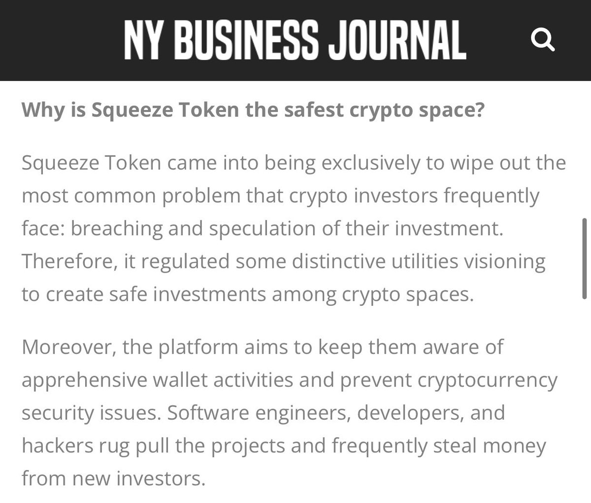 AzScopedOutTact's tweet photo. Still stoked on this one! @NYBizJournal @nypost @nytimes
⭐️⭐️⭐️⭐️⭐️⭐️⭐️⭐️⭐️⭐️⭐️⭐️⭐️
👉🏻 @TheSqueezeToken has an actual utility that brings purpose for investors! Safe, Secure, #RugFree and Trusted! #SqueezeToken #CryptoNews #NewYork #SafeCryptoInvestment #SqueezeTokenFinancial https://t.co/ywUt0530D6