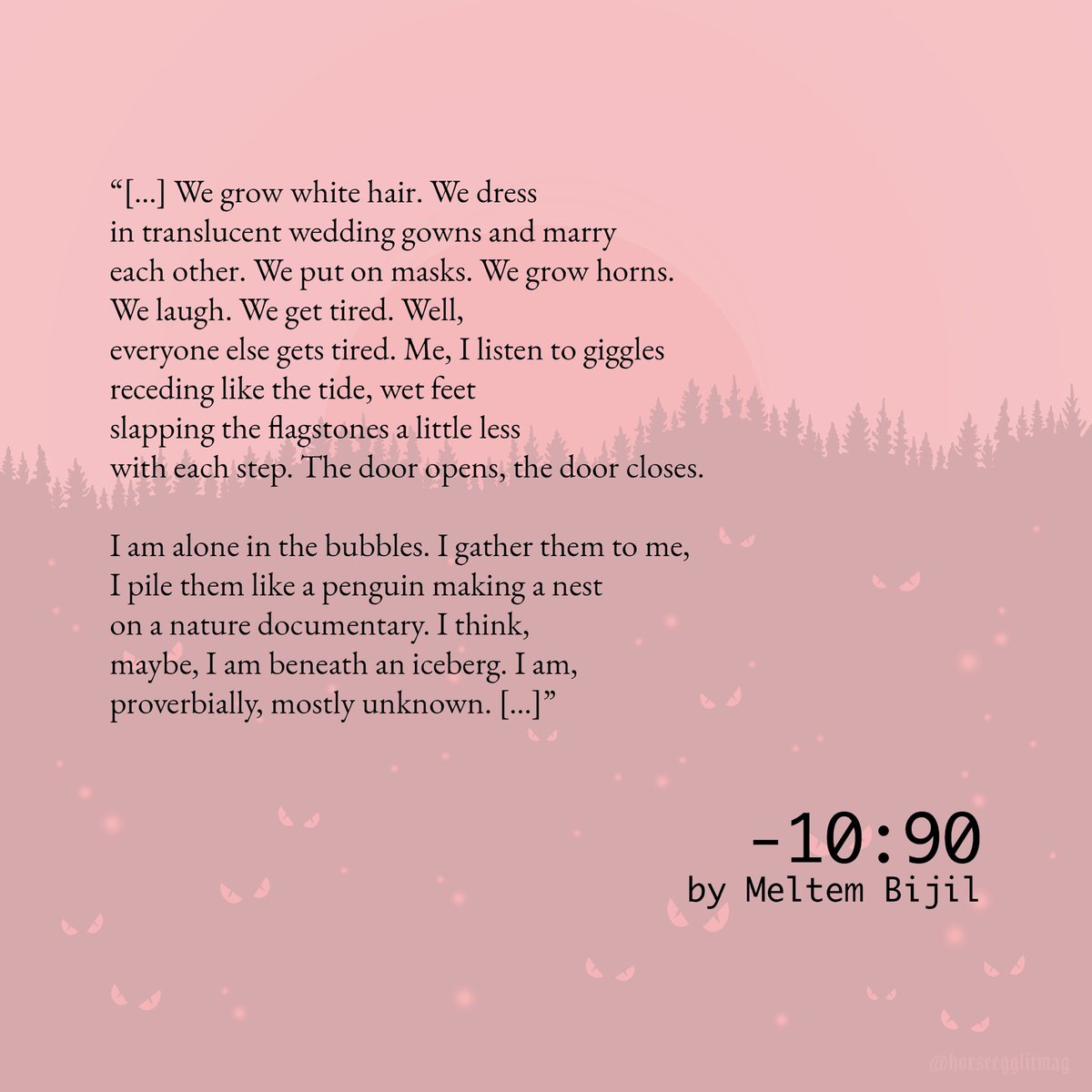 horseegglitmag's tweet image. Get lost in the bubbles of @fromtheaxe’s “10:90.” 
🛁🌊 
Read the full poem on our website: horseeggliterary.com/post/10-90-by-…