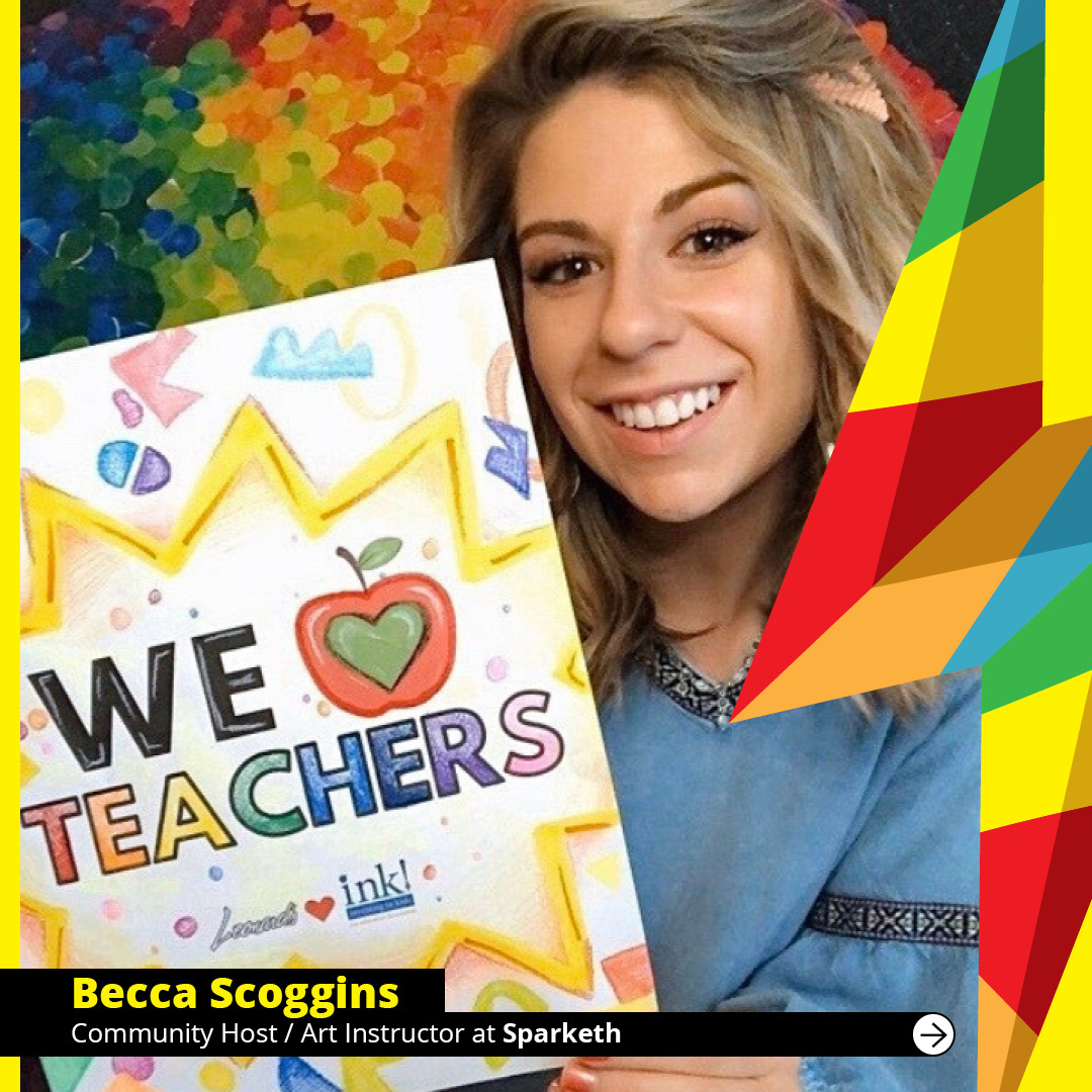 Sparketh's tweet photo. 🎨 Meet the Team Wednesdays!🎨
Becca is a #Sparketh art instructor and the Community host. Becca enjoys connecting with students in the Sparketh Community and seeing the work that students create. She loves giving guidance and motivation to growing artists! 

#meettheteam https://t.co/Q5PFHrJAlS