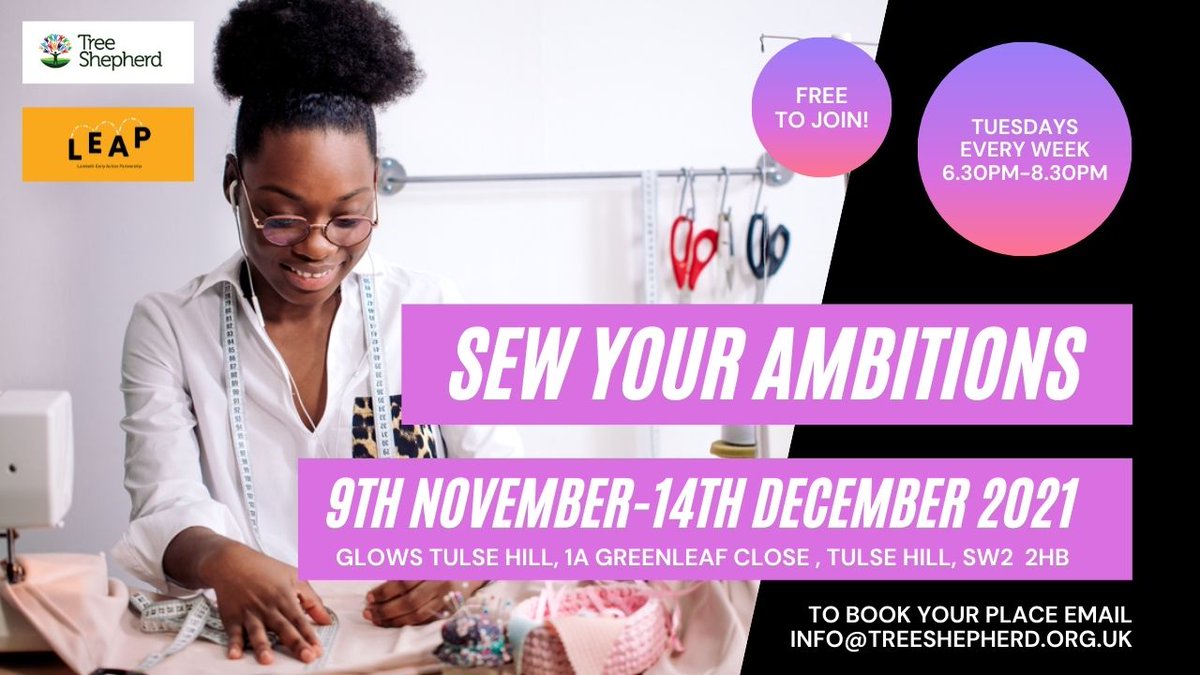 Join our new free sewing workshops every Tuesday, 9th November-14th December 6.30-8.30. Book your place INFO@TREESHEPHERD <a href="/TreeShepherdUK/">Tree Shepherd</a> @leap_cc <a href="/MaryAtkLabour/">Mary Atkins</a> <a href="/LoveTulseHill/">Love Tulse Hill 💕</a> <a href="/BrixtonProject/">The Brixton Project</a> <a href="/BrixtonBID/">Brixton BID</a> #freesewingcourse #freesewingworkshopSW2