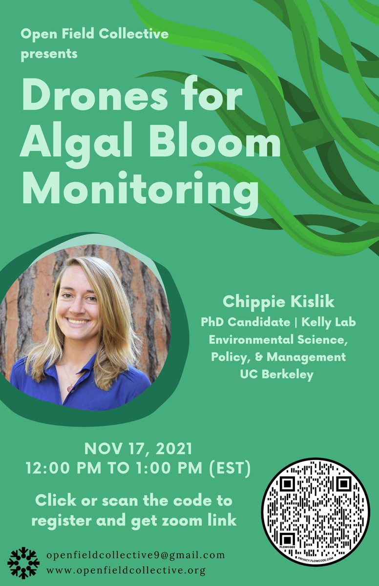 OpenFieldC's tweet photo. OFC is excited to host Chippie Kislik from #UCBerkeley for amazing talk on Drones for Algal Bloom Monitoring! If you love #algae or drones 😀 or an environmentalist or believe in science communication and outreach, join us! Link below to register!!!  https://t.co/Wrm1GBXR8t https://t.co/WuDRo3zOZR