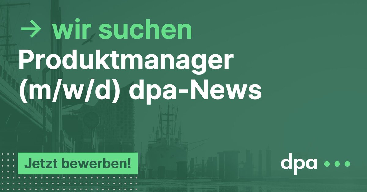 🚨 Job Alert! Wir wollen unsere zentrale dpa-Plattform dpa-News von Grund auf neu denken. Für dieses große Relaunch-Projekt suchen wir nach einer Produktmanager*in, die/der die strategische Verantwortung in einem interdisziplinären Scrum-Team übernimmt. dpa.com/de/karriere/st…