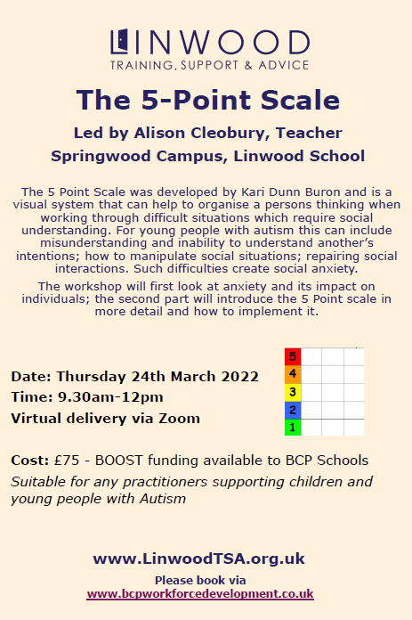 LinwoodTSA's tweet photo. #5pointscale training available to book now. Funding available for BCP Schools #Autism https://t.co/aprQm1vljH