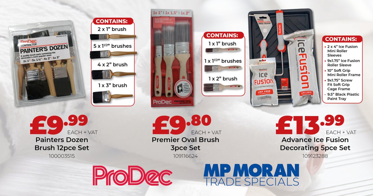 MPMORANANDSONS's tweet image. Any paint jobs that need doing before dare we say it… Christmas? 👀 
We've a fantastic range of @ProDecProducts paint brushes on Special Offer, grab some today!
Available in-store and online now. ➡️ mpmoran.co.uk

#prodec #painting #decorating #paintbrush #rollers