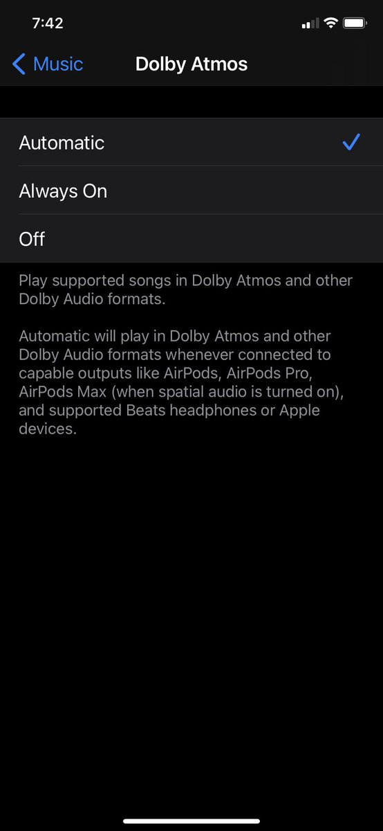 westonbread's tweet photo. @AppleMusic @Dolby how come my iPhone 11 is playing atmos versions/atmos mixes of music when there are no headphones plugged in or paired? I’m just playing out the phones speakers, and in ‘automatic’ settings, it’s attempting to play atmos out of the phone. Is this intentional? https://t.co/UcFIZWN6wb
