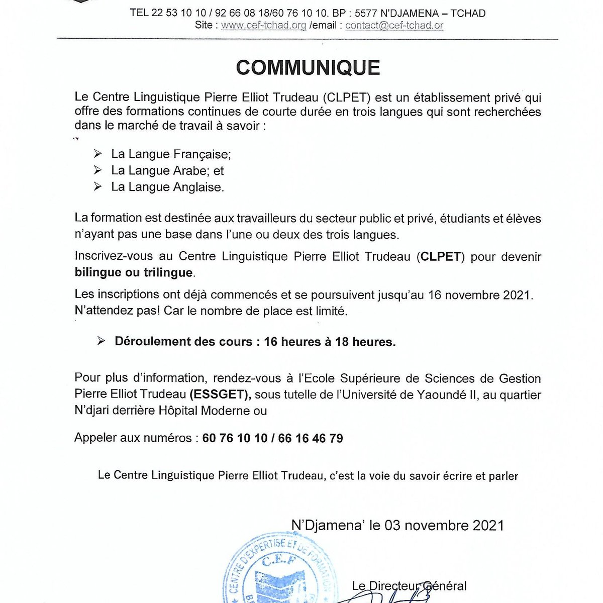 Lancement des cours de langue (Anglais, français  arabe) au campus de l’ESSGET