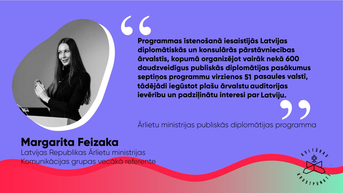 #LV100 🇱🇻 programmas novērtējuma konferencē <a href="/Arlietas/">Ārlietu ministrija 🇱🇻 | #atbalstuUkrainu 🇺🇦</a> pārstāve Margarita Feizaka atzīmē publiskās diplomātijas programmas projektu īstenošanu vairāk nekā 50 pasaules valstīs 🌏, vairojot Latvijas atpazīstamību ārvalstīs.