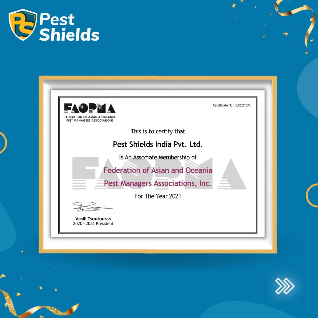 pest_shields's tweet photo. We take pride in being the first and only company who is associated as a member with FAOPMA.
📞 us on 8376090909 or drop us an 📧 on info@pestshields.com and connect with our experts for all your pest control needs!
#FAOPMA #PestControl #PestShields https://t.co/5VimKHwLIF