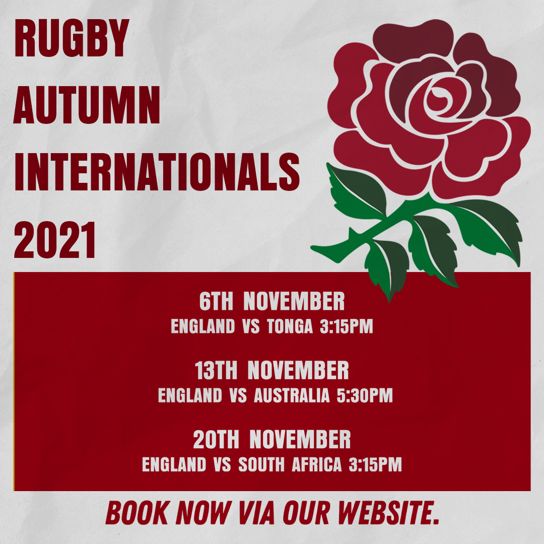 The rugby is back with Autumn Internationals kicking off this weekend and we'll be showing all the England fixtures live on our big screens at Catford Bridge Tavern!

(and none of the games clash with the footy!)

Bookings: catfordtavern.com/#booknow