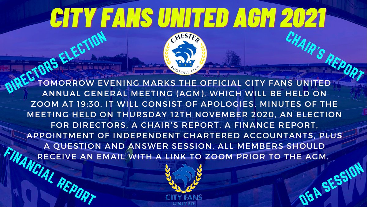 𝐀𝐆𝐌 𝐓𝐎𝐌𝐎𝐑𝐑𝐎𝐖!

📣 Tomorrow evening marks the #CityFansUnited AGM, which will be held on Zoom at 19:30. The meeting will include a chair’s report, an election of directors, a Q&amp;A session, plus much more!

⤵️ More details can be found below 👇:
cityfansunited.com/cfu-agm-2021/