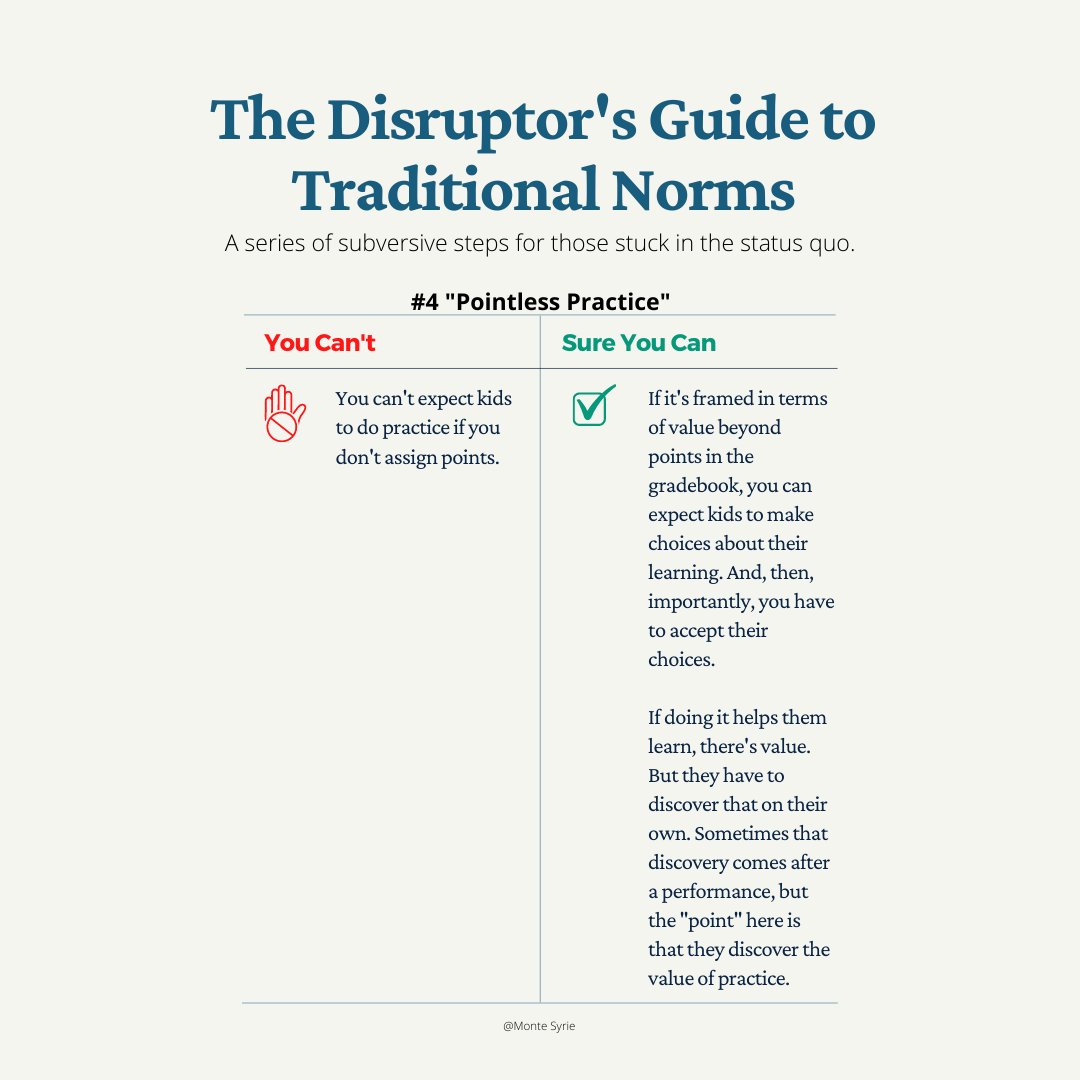 The "Pointless Practice Path."

You can't expect kids to do practice if you don't assign points.

Sure you can.

The point is not having a score in the book but in discovering the value in the practice.

Seems like learning.

Let them discover. #NoGradeNovember21