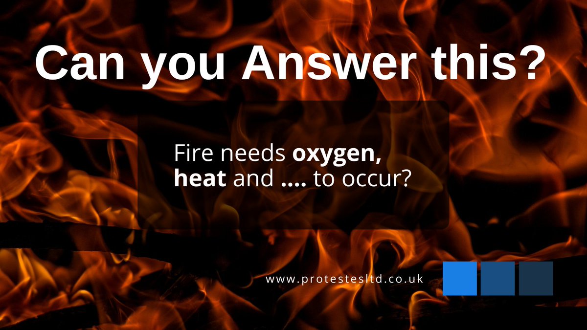 ProtestESLtd's tweet photo. #WednesdayQuiz
Fire needs OXYGEN, HEAT and ... to occur? ๐ค
#HumpdayFunDay #FireSafety #fireprotection https://t.co/iBQFx5kikd