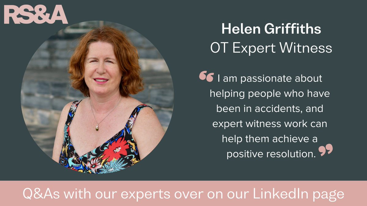 RhiStokesAssoc's tweet photo. Q&amp;A with #OTexpert Helen Griffiths!

Helen shares how her experience as an #occupationaltherapist assists her as an #expertwitness at Rhiannon Stokes &amp; Associates.

Check out her Q&amp;A over on our LinkedIn page, &amp; make sure to follow for more updates: https://t.co/qldLr8Uh6q https://t.co/0MbkuUmLO9