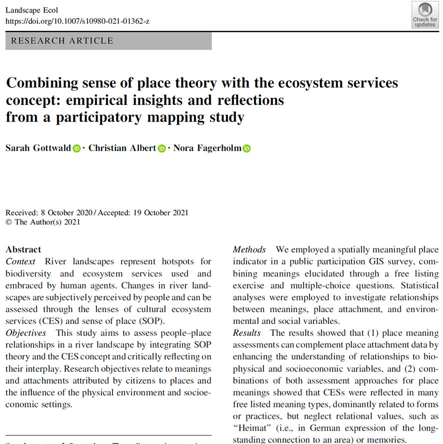 DrChrAlbert's tweet photo. Which meanings &amp; attachments do citizens attribute to places in the Lahn river landscape? @sarah_gottwald et al., with @NoraFagerholm, employ a meaningful place indicator in a #PPGIS survey. For empirical insights &amp; reflections on #planning implications ➡️https://t.co/Xp7UvcAI6R https://t.co/ywjHSS6paY