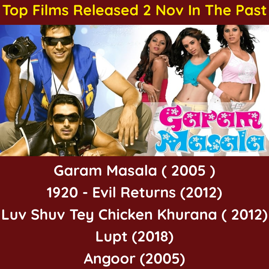 mytentaran's tweet photo. TOP FILMS RELEASED 2 Nov IN THE PAST
#tentaran #Garammasala #Movie #india #bollywoodmovies #indianmovies #evilreturns
#lupt #angoor #akshaykumar https://t.co/FZN23idgyw